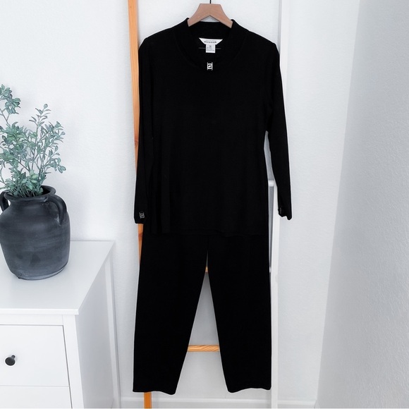 Misook Two Piece Set Top And Pants Black Silver Hardware Suite Long Sleeve - Picture 2 of 16